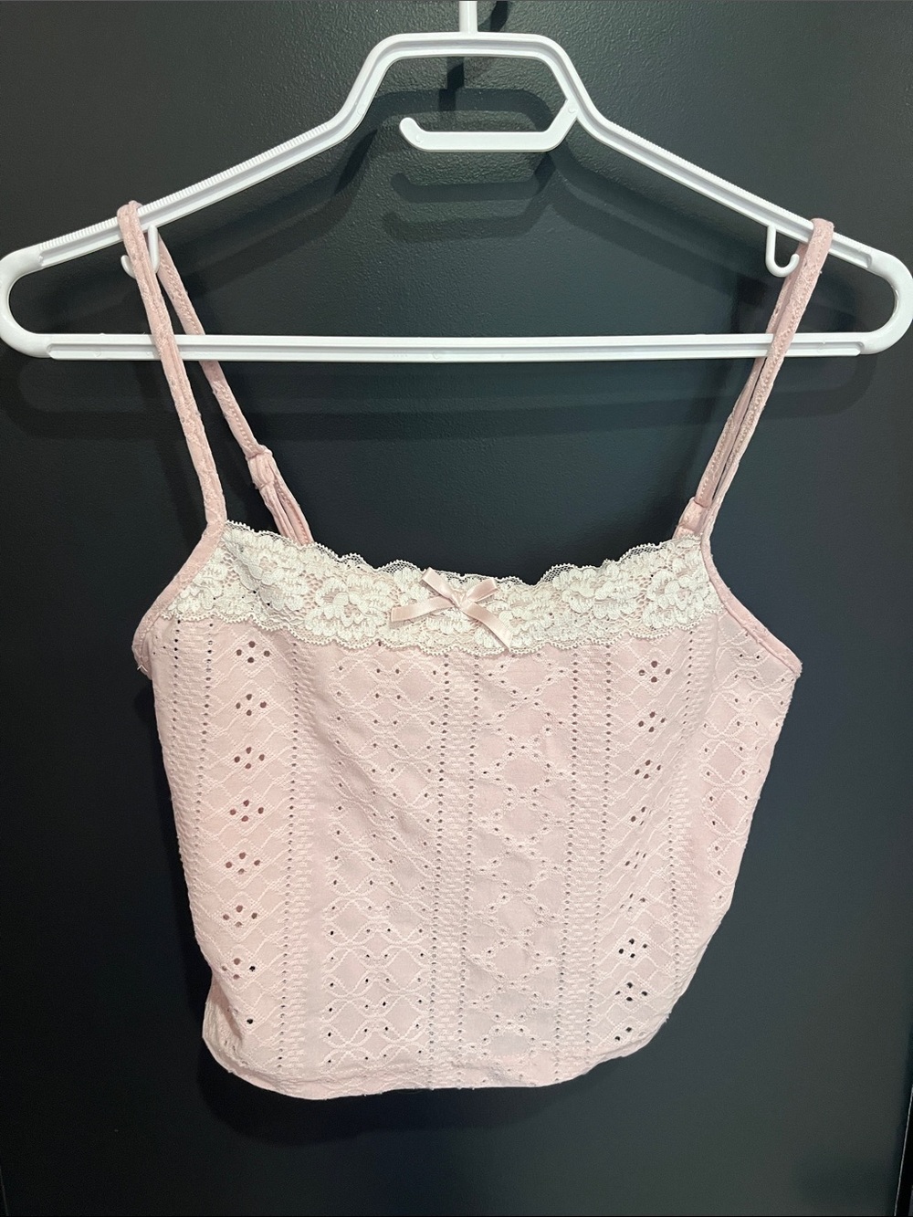 Pink Lace-Trim Eyelet Crop Top - Unbranded
